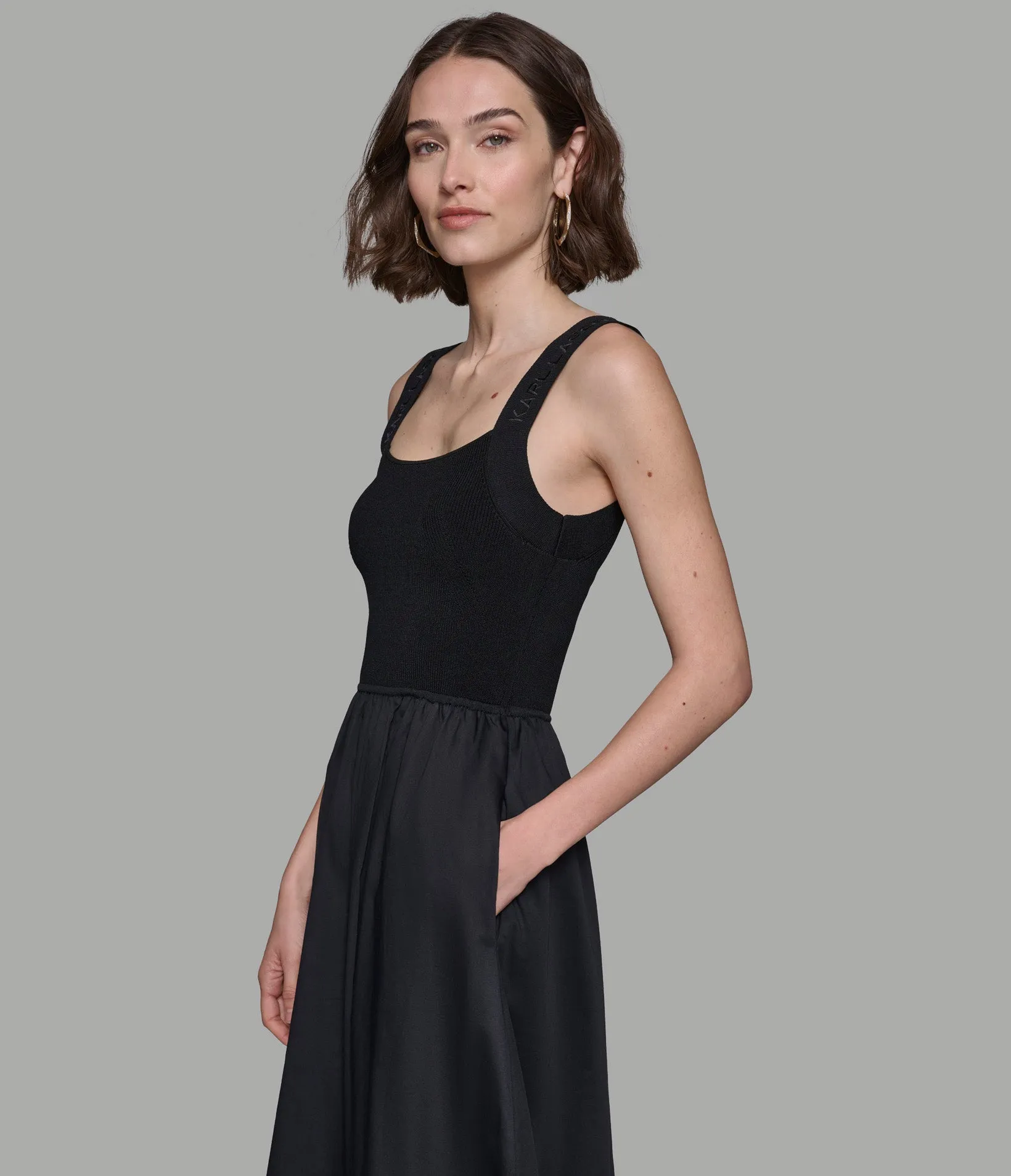 SLEEVELESS MIXED MEDIA MAXI DRESS sold by Karl Lagerfeld Paris product image thumbnail 4