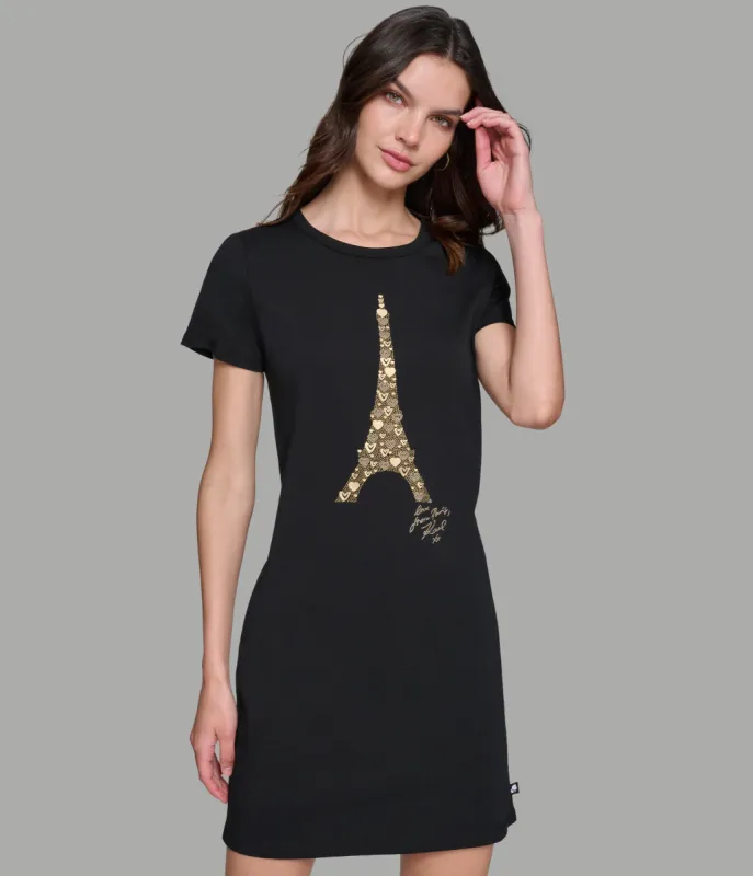 karl lagerfeld t shirt dress women Karl Lagerfeld Striped Eiffel Tower Tee Dress - Black