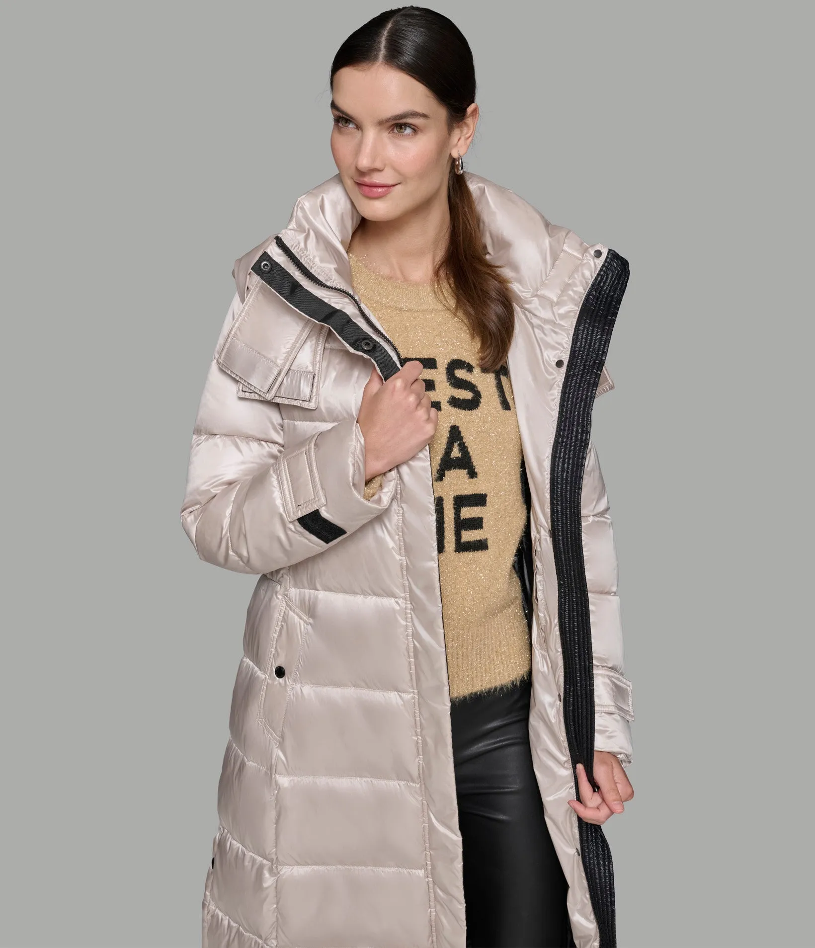 CONTRAST MAXI BELTED LONG PUFFER sold by Karl Lagerfeld Paris product image thumbnail 3