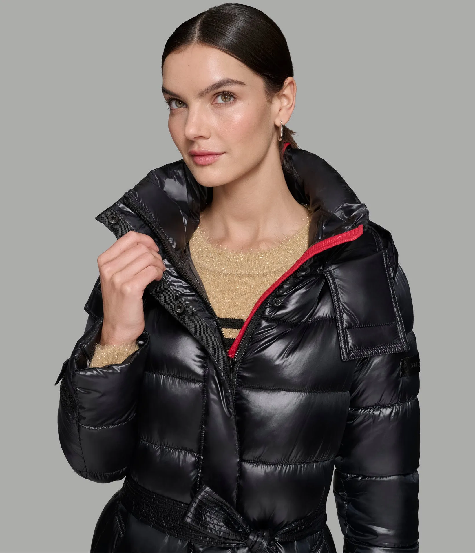 CONTRAST MAXI BELTED LONG PUFFER sold by Karl Lagerfeld Paris product image thumbnail 5