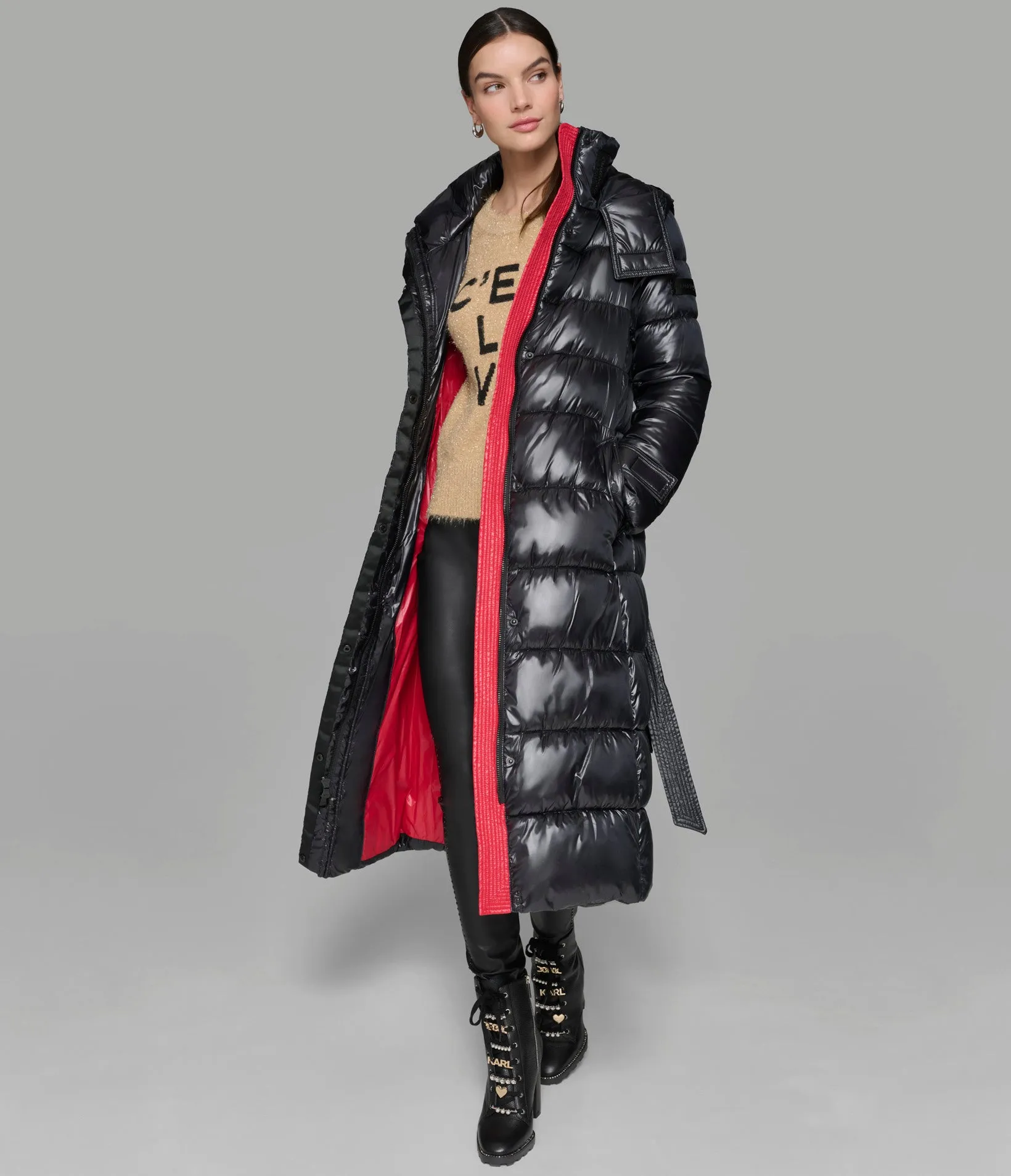 CONTRAST MAXI BELTED LONG PUFFER sold by Karl Lagerfeld Paris product image thumbnail 4