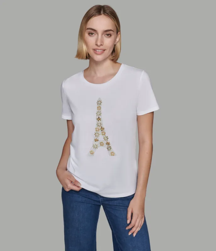 TEE WITH EIFFEL TOWER WITH STUDS AND PINS sold by Karl Lagerfeld Paris