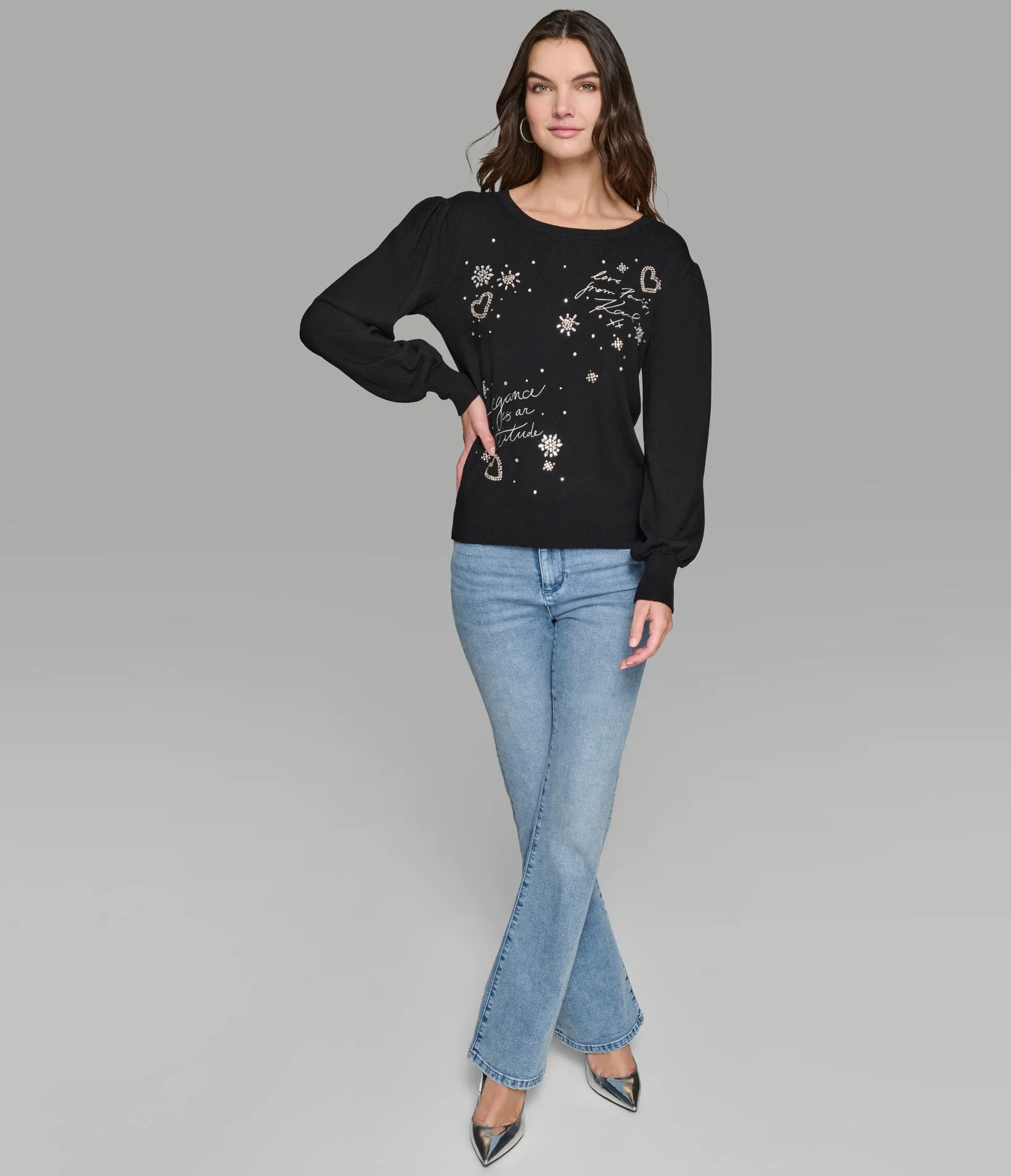 KARL SAYINGS EMBELLISED SWEATER sold by Karl Lagerfeld Paris product image thumbnail 5