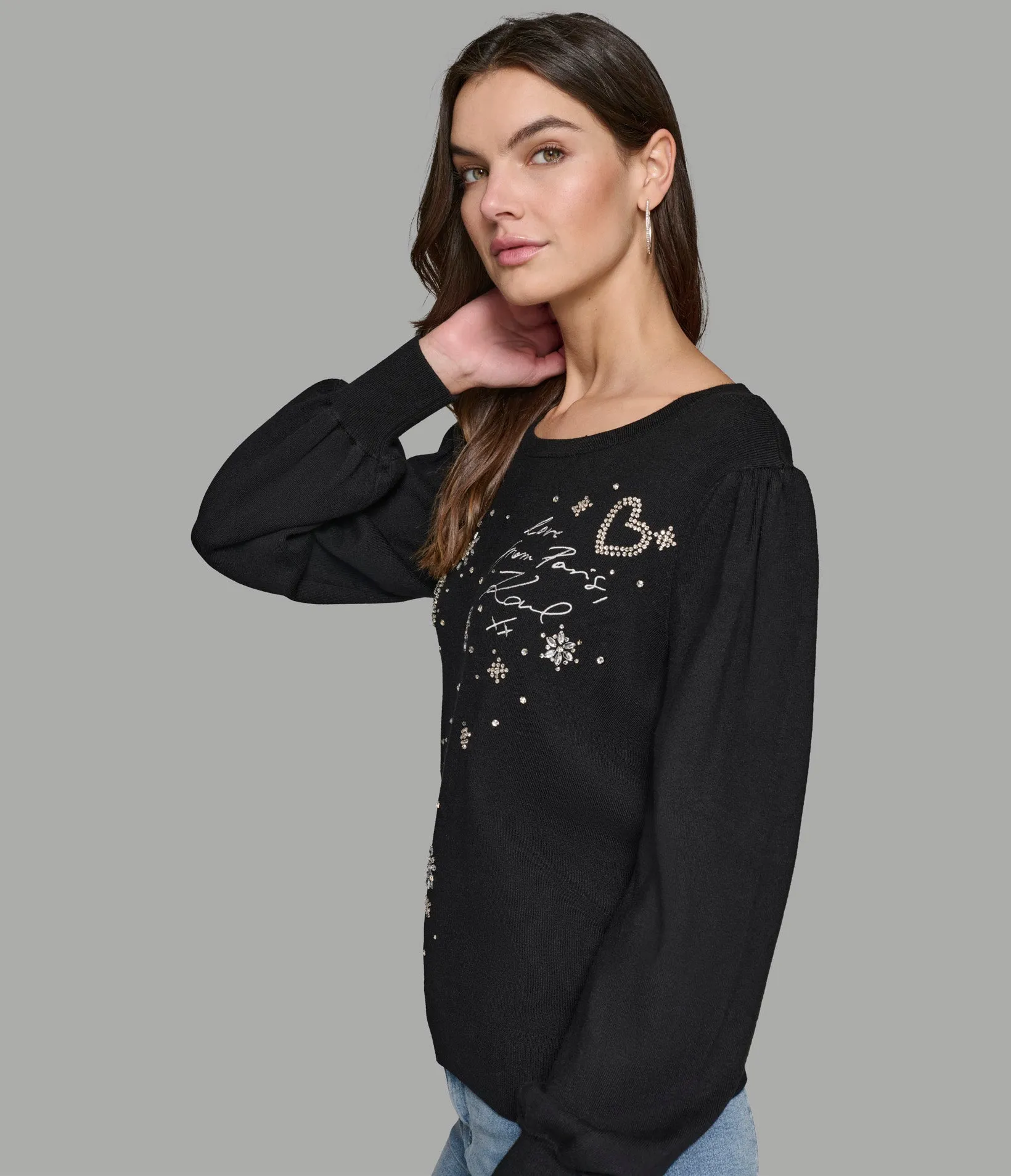 KARL SAYINGS EMBELLISED SWEATER sold by Karl Lagerfeld Paris product image thumbnail 3