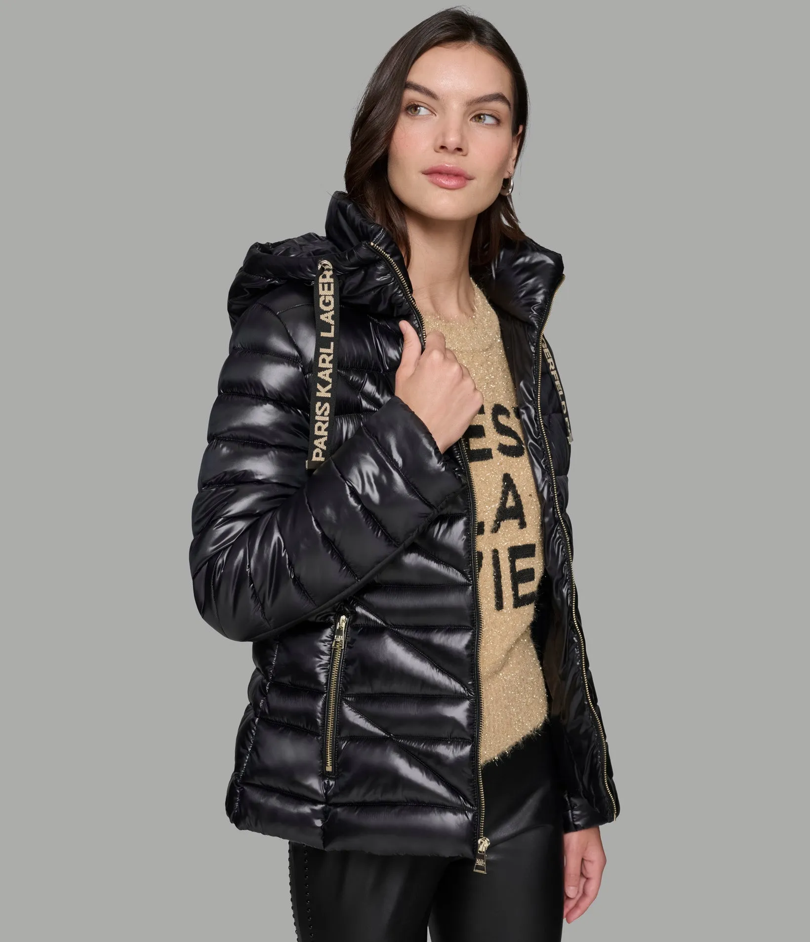 SHORT PUFFER JACKET WITH LOGO sold by Karl Lagerfeld Paris