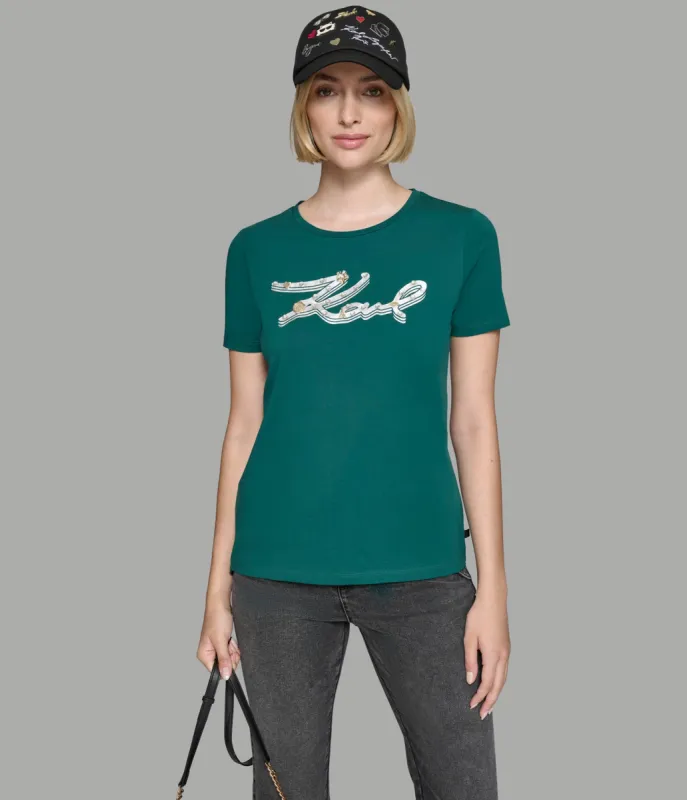 LUXE KARL SCRIPT PINS TEE sold by Karl Lagerfeld Paris