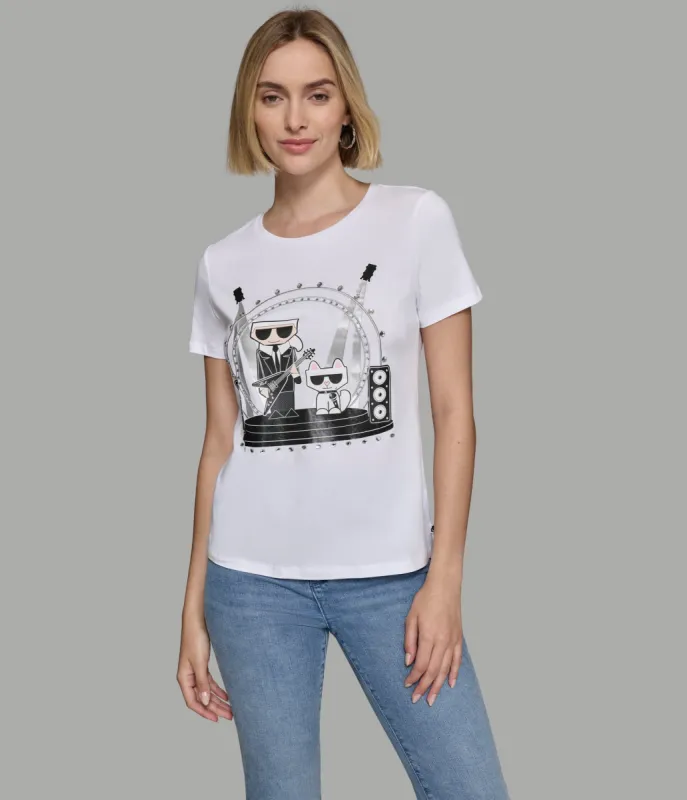 KARL AND CHOUPETTE ROCKSTAR TEE WHITE sold by Karl Lagerfeld Paris