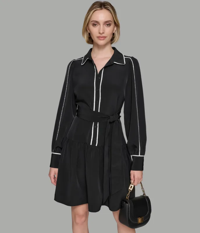 FIT & FLARE SHIRT DRESS WITH CONTRAST PIPING sold by Karl Lagerfeld Paris