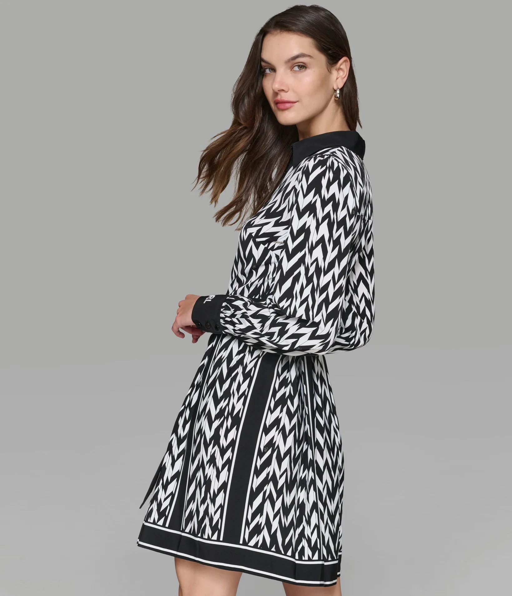HERRINGBONE BELTED SHIRT DRESS sold by Karl Lagerfeld Paris product image thumbnail 2