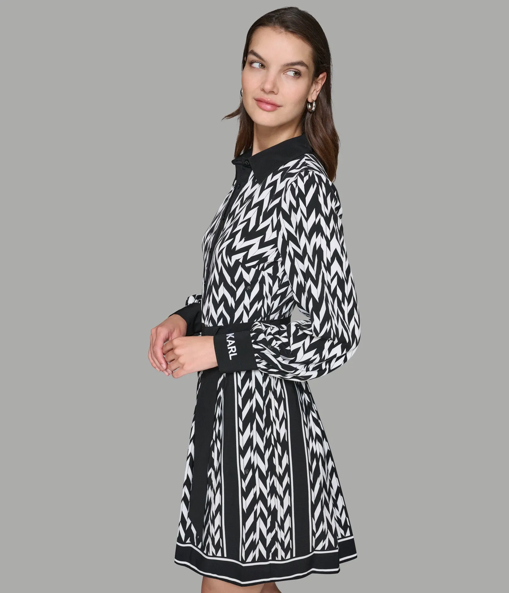 HERRINGBONE BELTED SHIRT DRESS sold by Karl Lagerfeld Paris product image thumbnail 3
