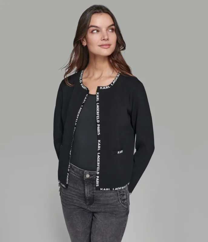 KNIT CARDIGAN WITH LOGO TAPING sold by Karl Lagerfeld Paris