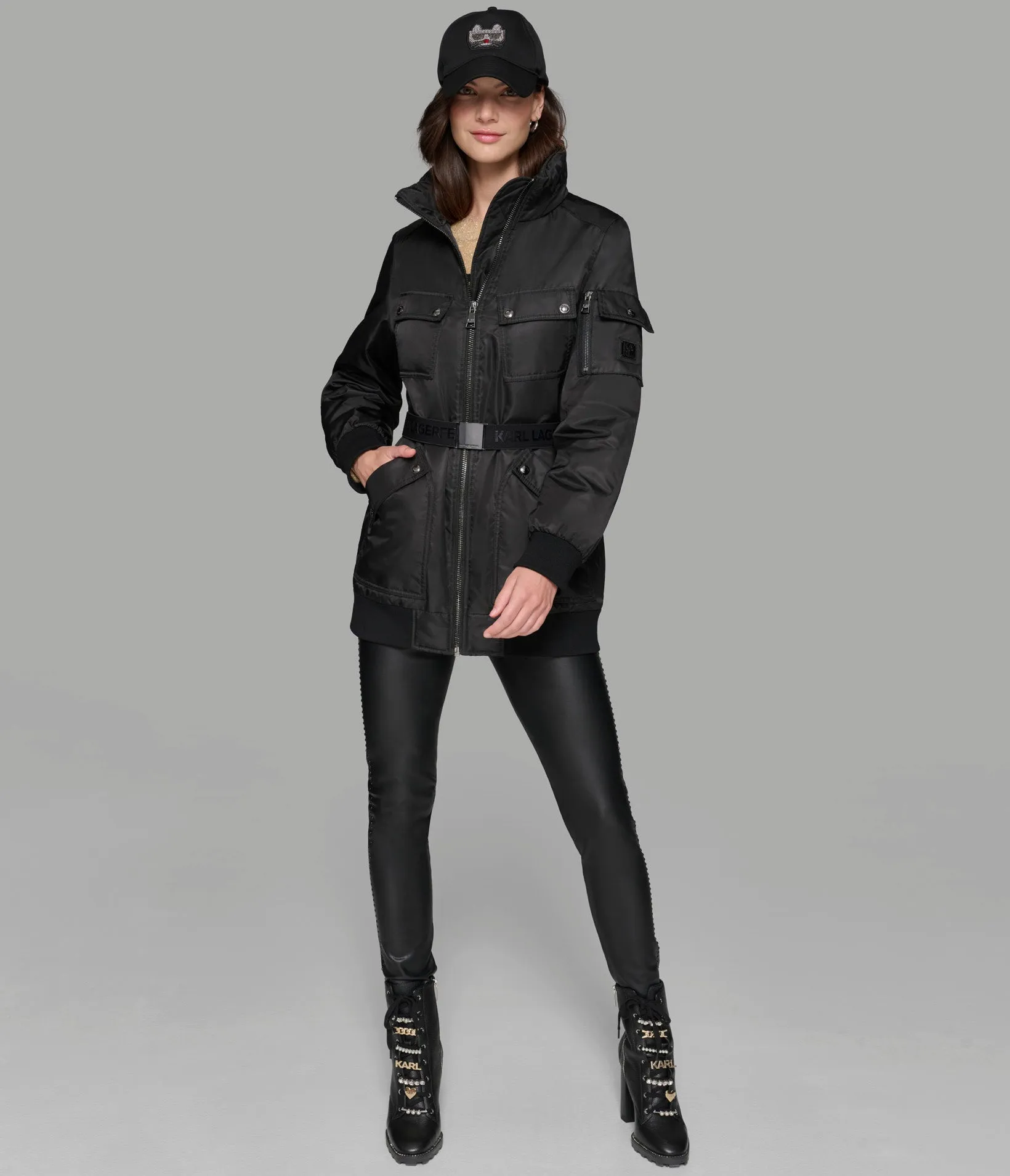 LONG BOMBER JACKET WITH HIDDEN HOOD sold by Karl Lagerfeld Paris product image thumbnail 5