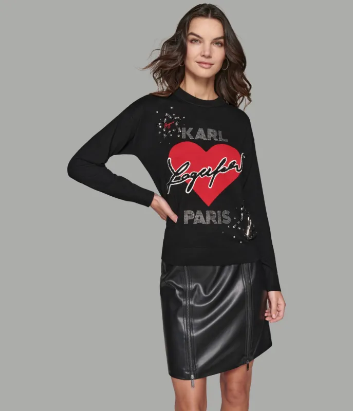 WHIMSY KARL HEART EMBELLISHED SWEATER sold by Karl Lagerfeld Paris