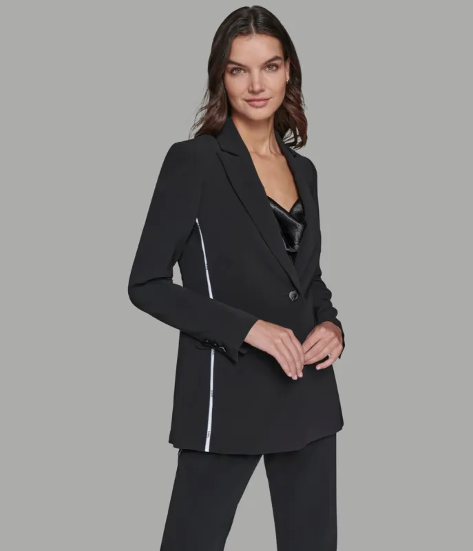 CONTRAST LOGO TAPE TRIM SUITING BLAZER sold by Karl Lagerfeld Paris