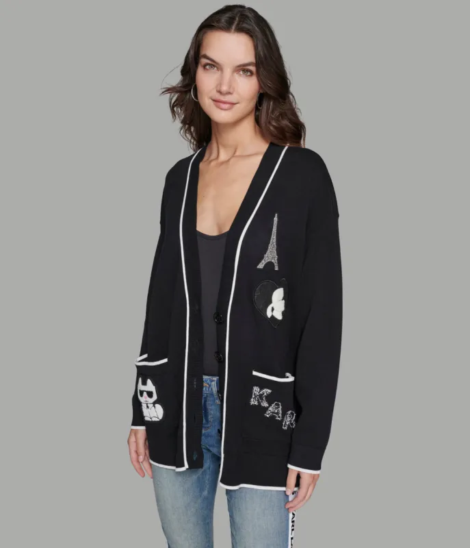LOGO PATCH VARSITY CARDIGAN sold by Karl Lagerfeld Paris
