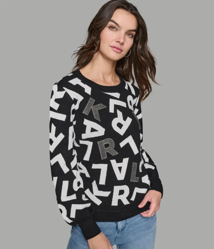 ICONIC LOGO EMBELLISHED PUFF SLEEVE SWEATER sold by Karl Lagerfeld Paris