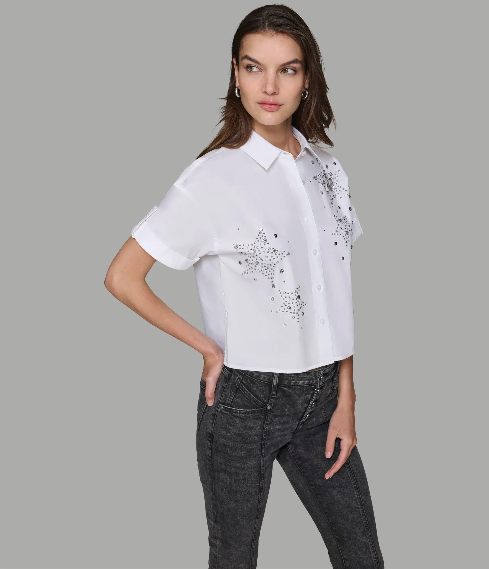 STAR STUDDED WHITE POPLIN SHIRT sold by Karl Lagerfeld Paris