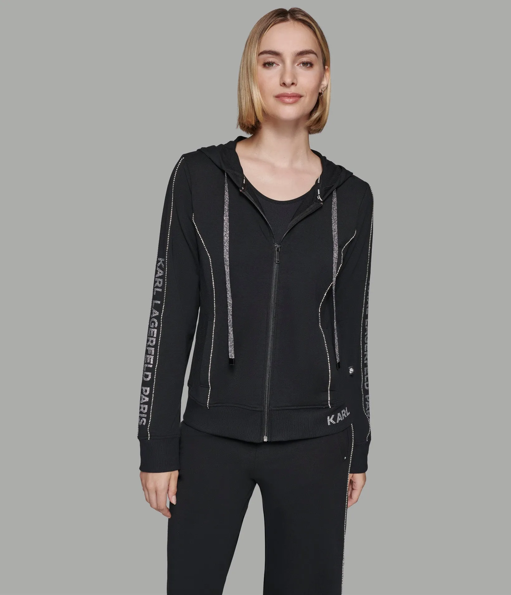 RHINESTONE LOGO TAPE TRACK JACKET sold by Karl Lagerfeld Paris