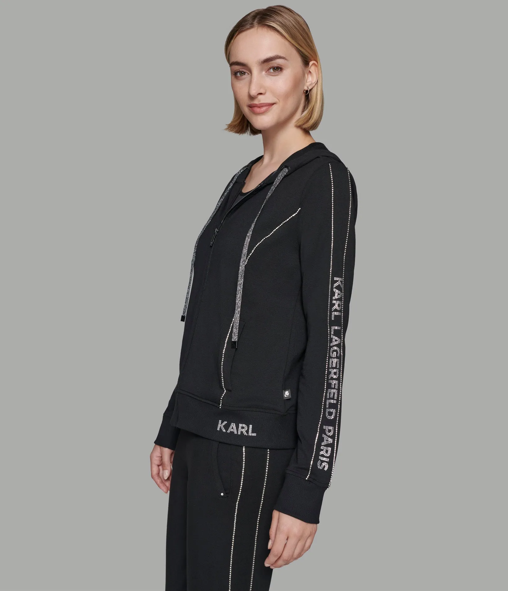 RHINESTONE LOGO TAPE TRACK JACKET sold by Karl Lagerfeld Paris product image thumbnail 3
