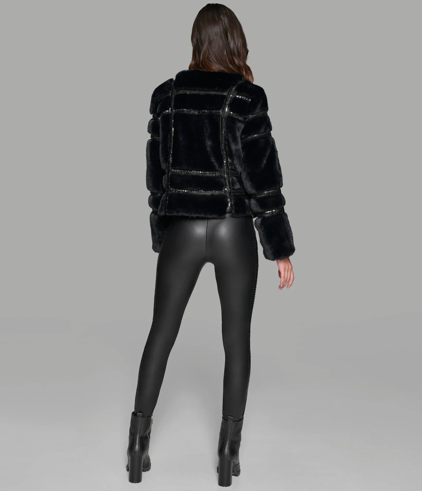 SEQUIN TRIMMED FAUX FUR COAT sold by Karl Lagerfeld Paris product image thumbnail 2