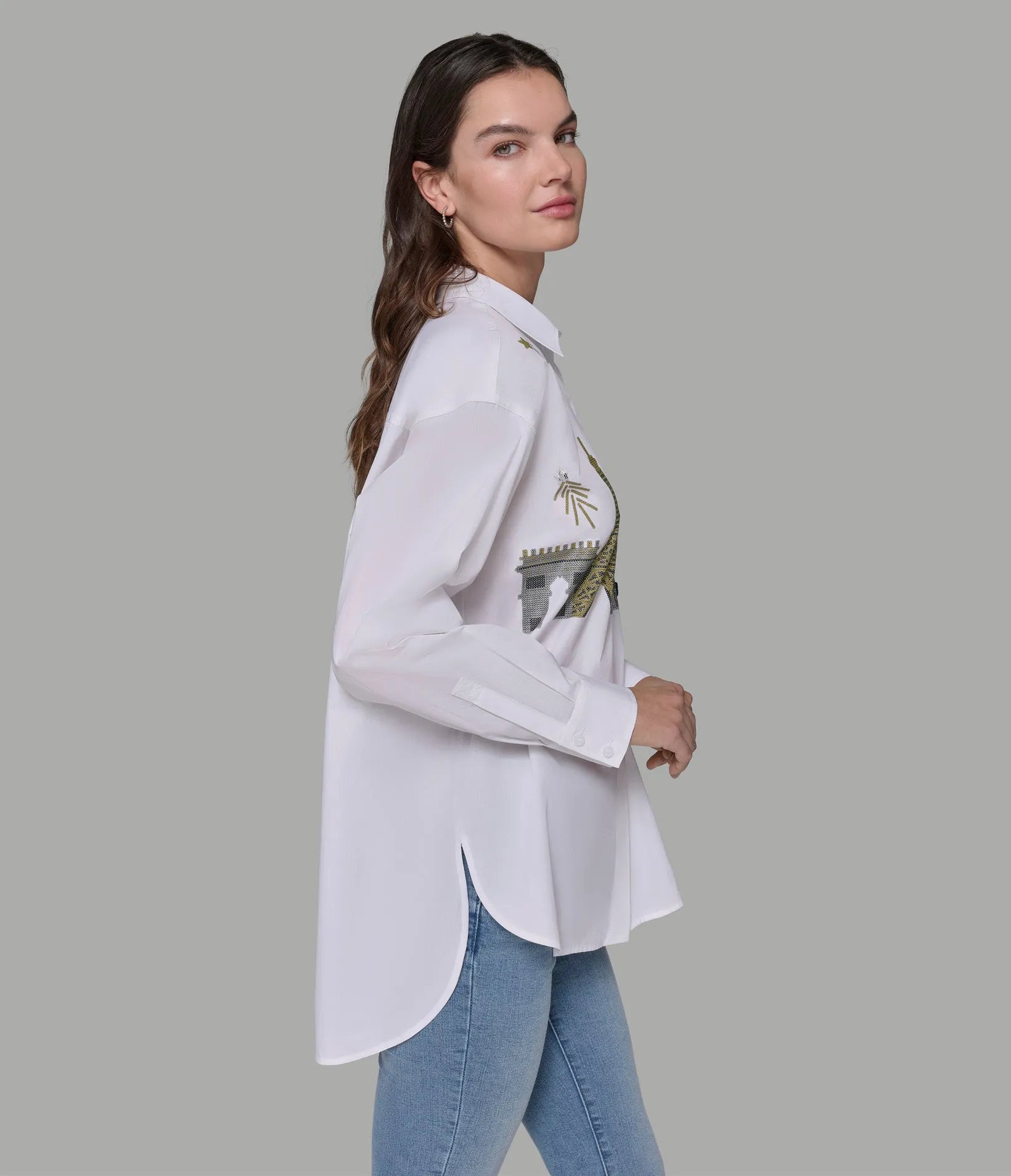 DUO IN PARIS SEQUIN POPLIN SHIRT sold by Karl Lagerfeld Paris product image thumbnail 5