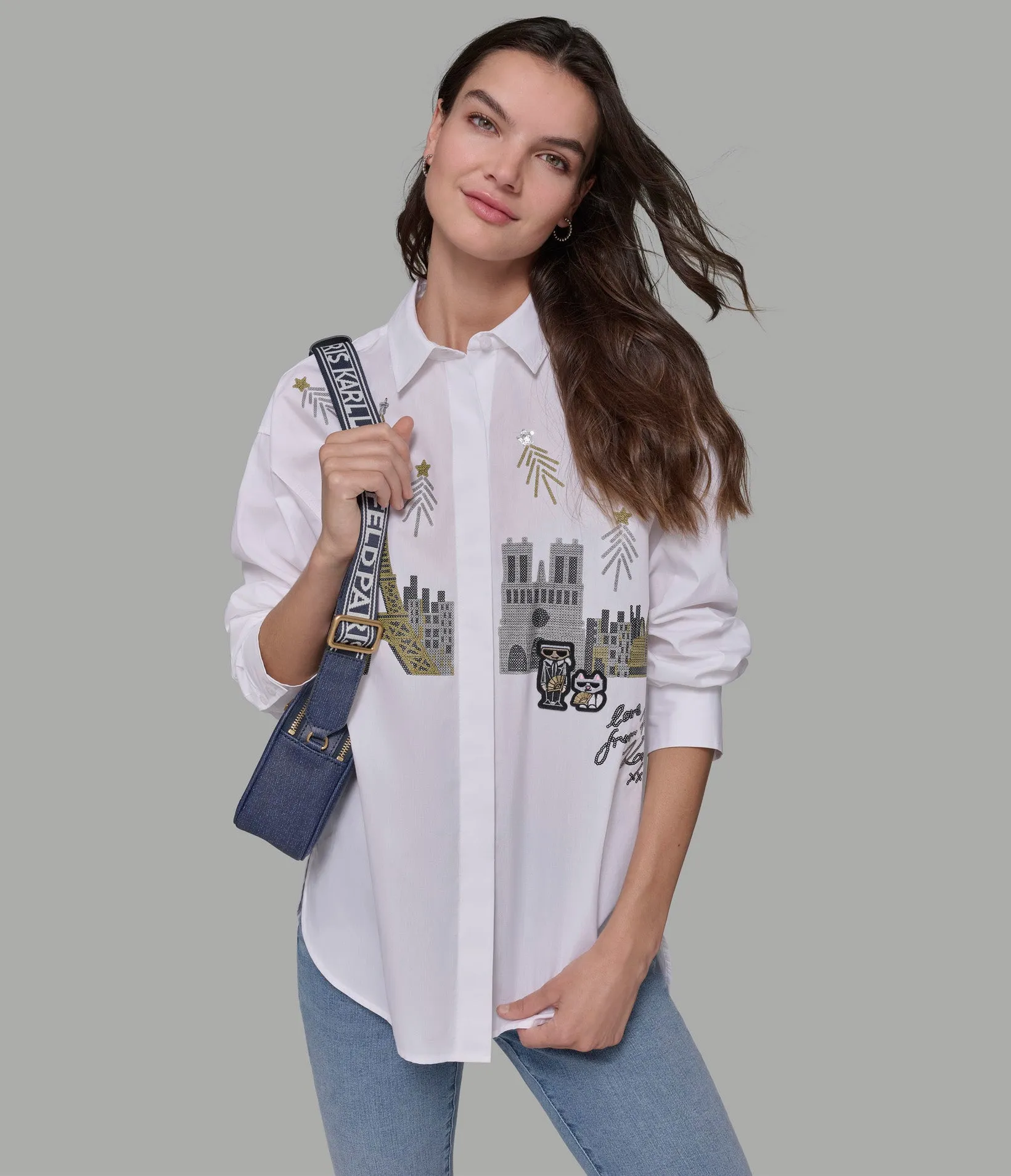 DUO IN PARIS SEQUIN POPLIN SHIRT sold by Karl Lagerfeld Paris product image thumbnail 4