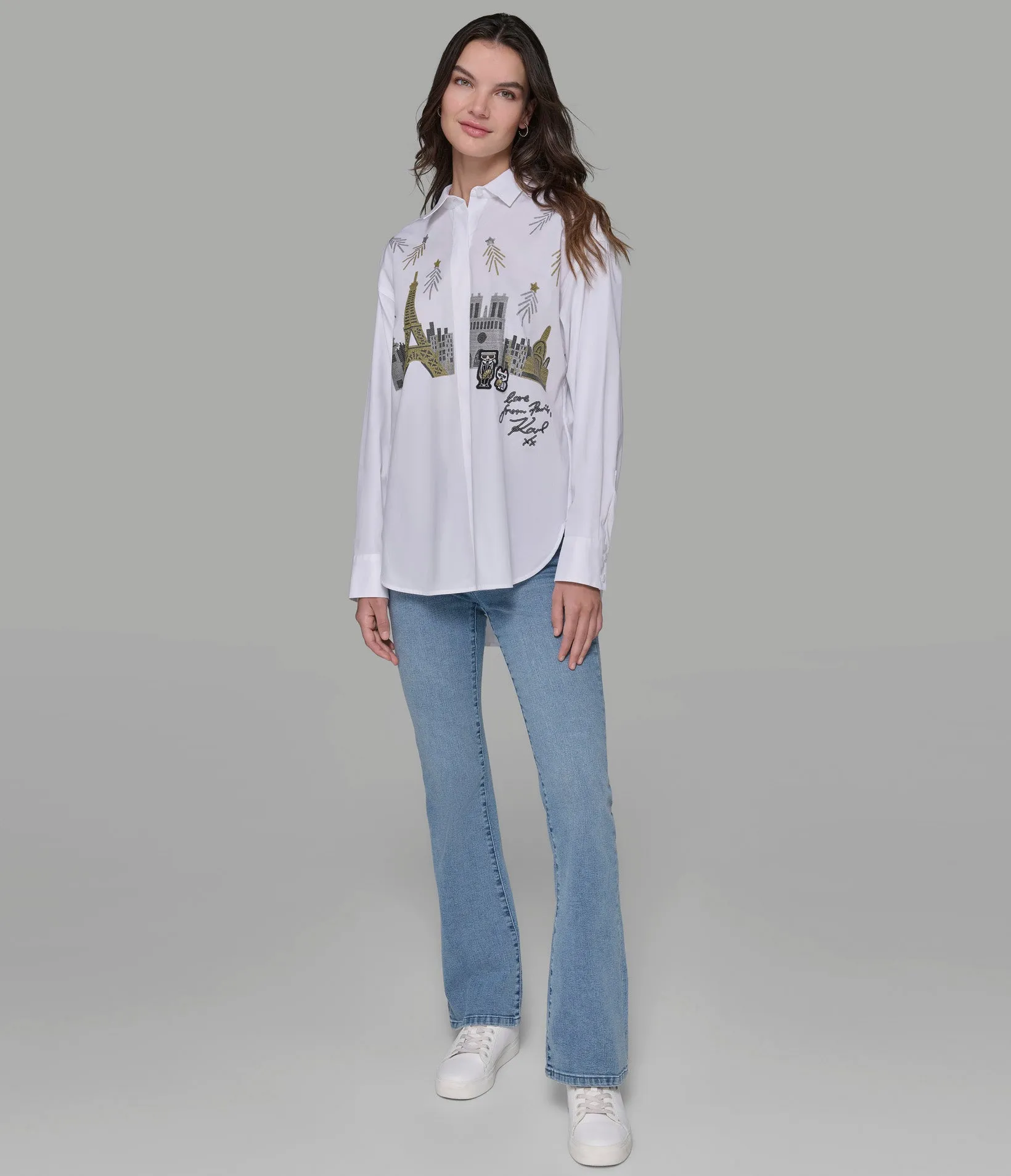 DUO IN PARIS SEQUIN POPLIN SHIRT sold by Karl Lagerfeld Paris product image thumbnail 3