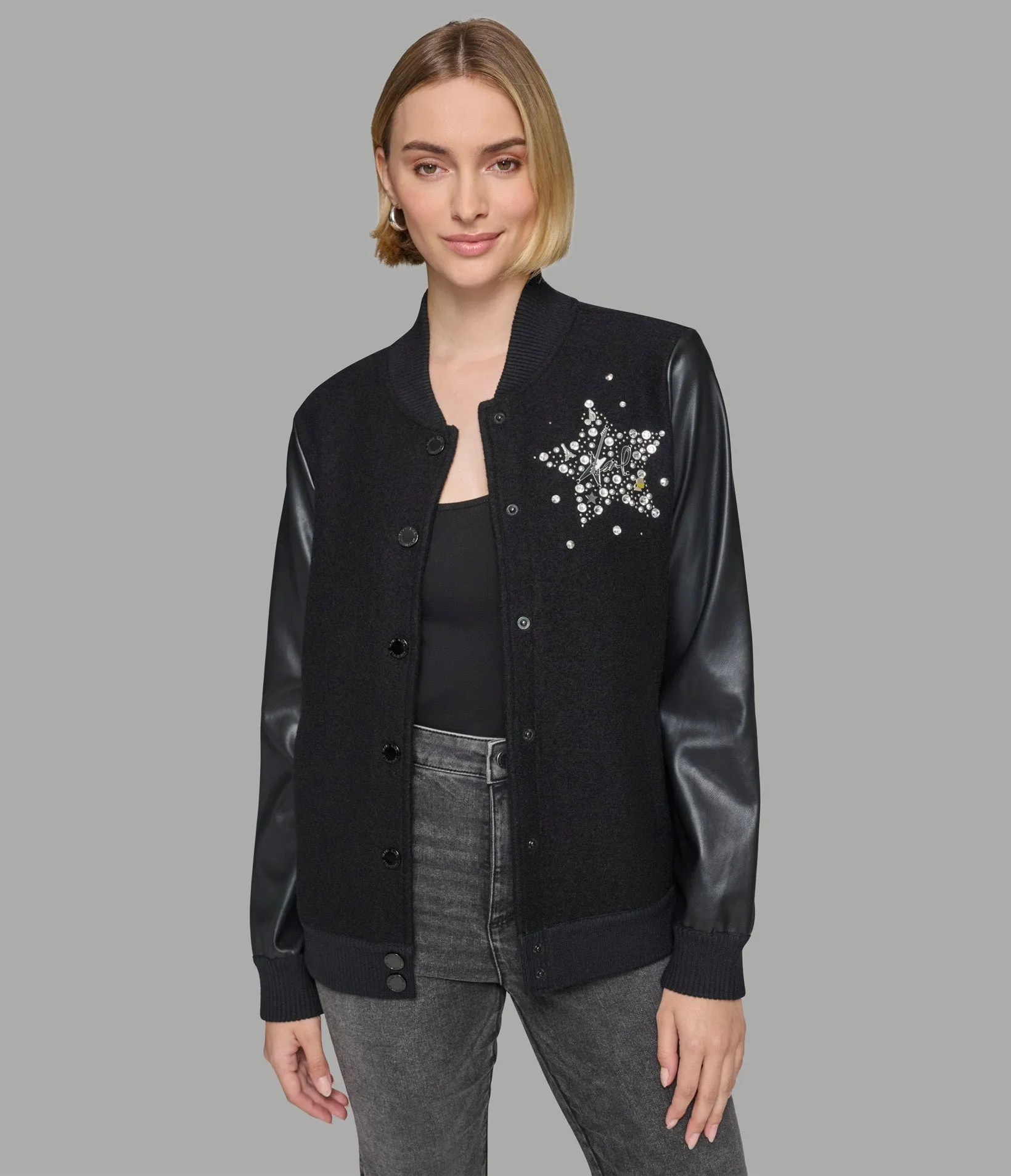 EMBELLISHED VARSITY JACKET sold by Karl Lagerfeld Paris