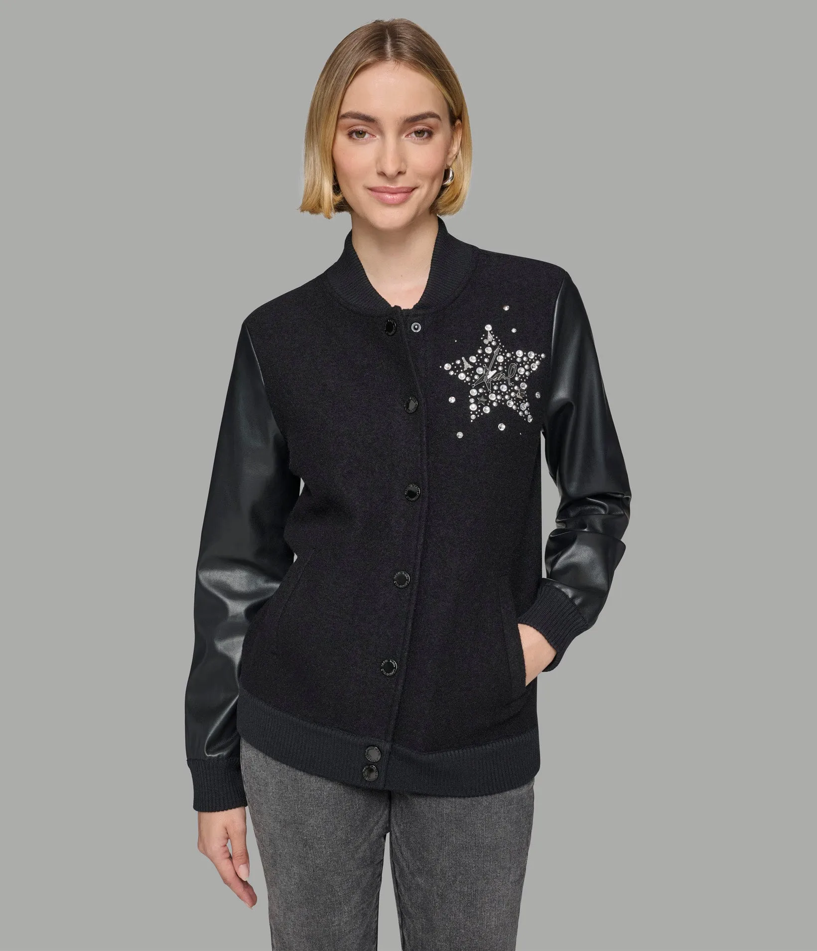 EMBELLISHED VARSITY JACKET sold by Karl Lagerfeld Paris product image thumbnail 4