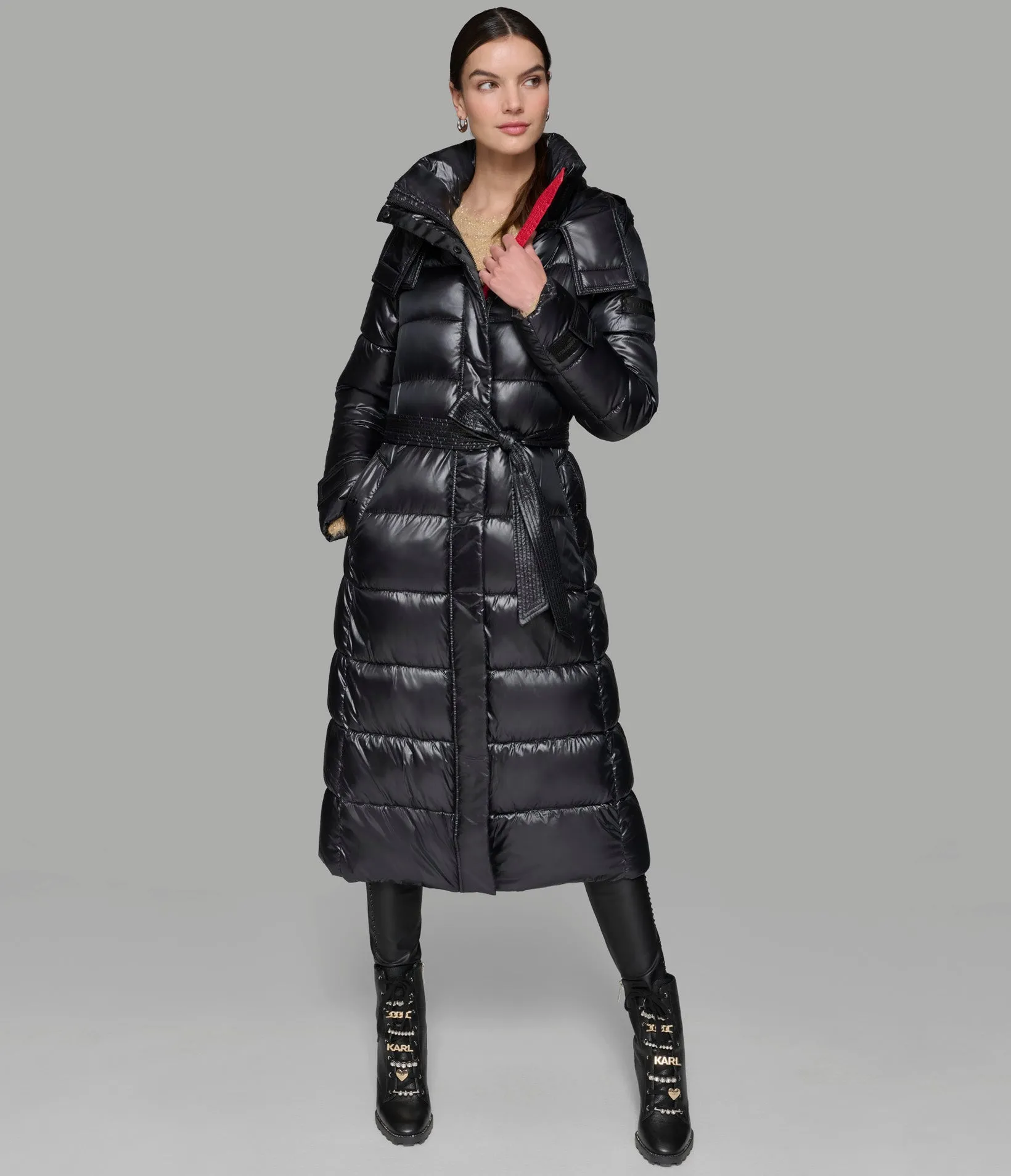 CONTRAST MAXI BELTED LONG PUFFER sold by Karl Lagerfeld Paris