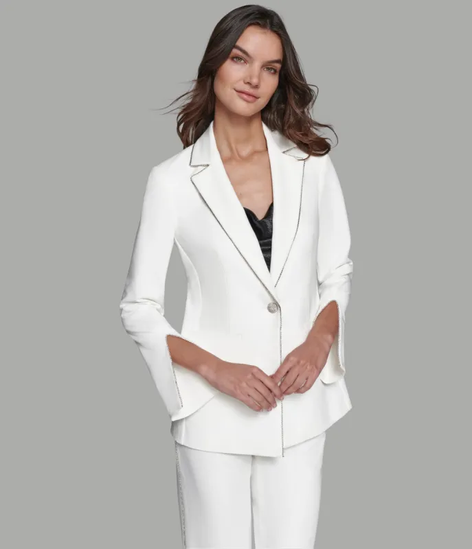 LUXE RHINESTONE TRIMMED SUITING BLAZER sold by Karl Lagerfeld Paris