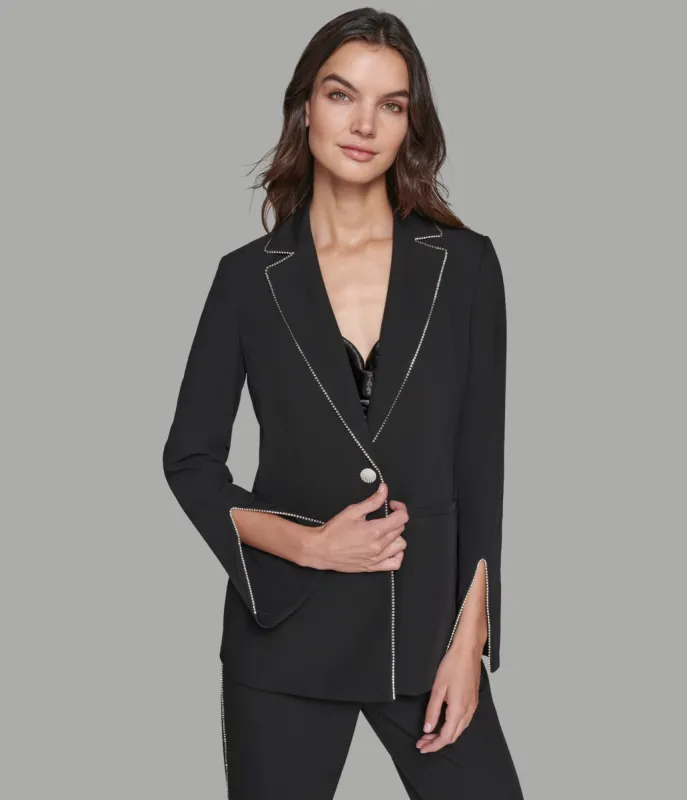 LUXE RHINESTONE TRIMMED SUITING BLAZER sold by Karl Lagerfeld Paris