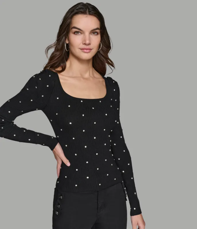 LONG SLEEVE SWEATER WITH RHINESTONES sold by Karl Lagerfeld Paris