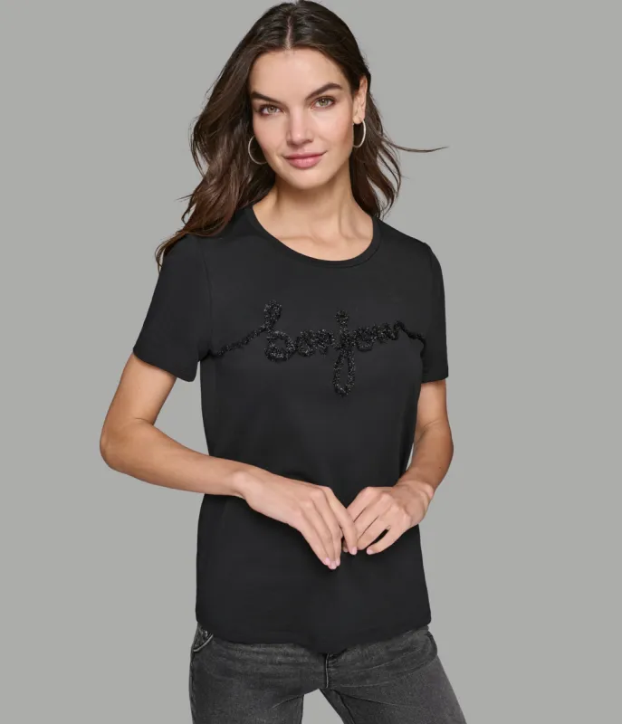 BONJOUR SCRIPT TWEED TEE sold by Karl Lagerfeld Paris