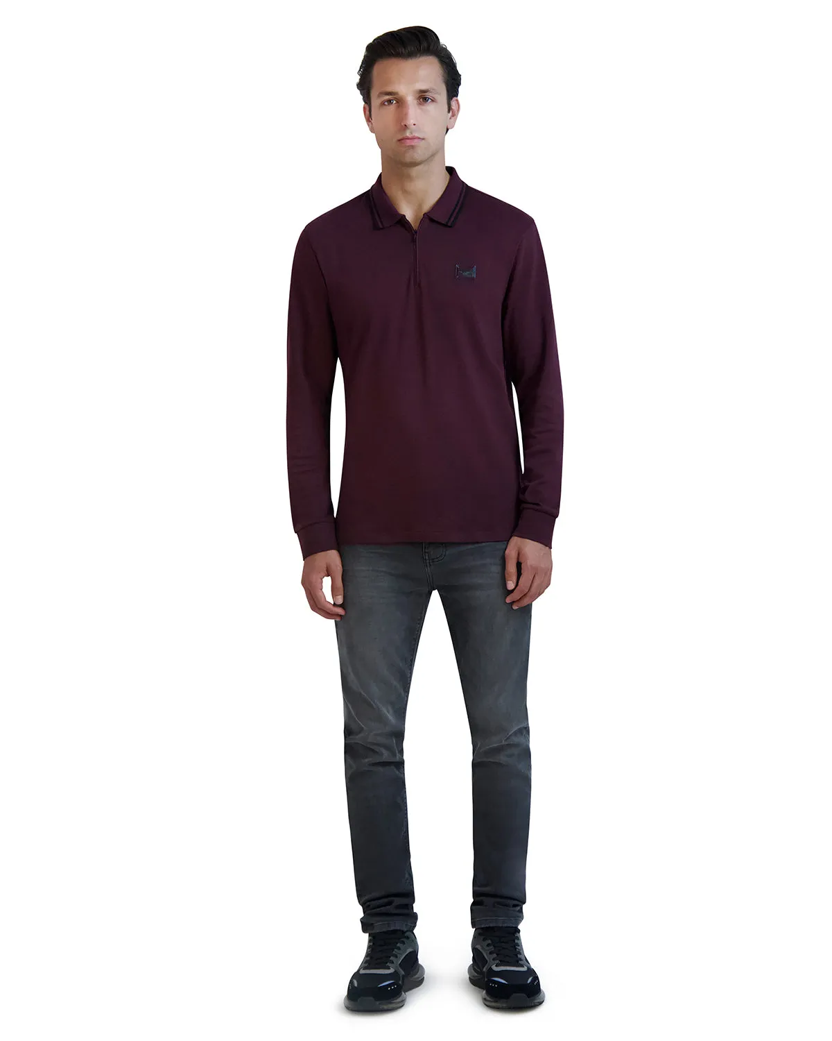 LONG SLEEVE POLO WITH METAL LOGO PLATE sold by Karl Lagerfeld Paris product image thumbnail 5