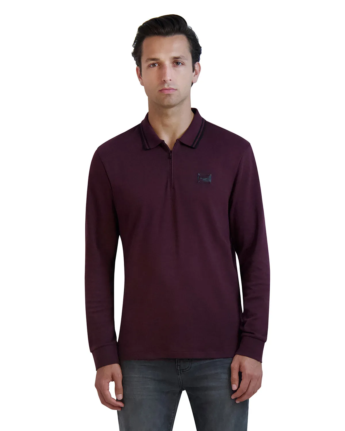 LONG SLEEVE POLO WITH METAL LOGO PLATE sold by Karl Lagerfeld Paris