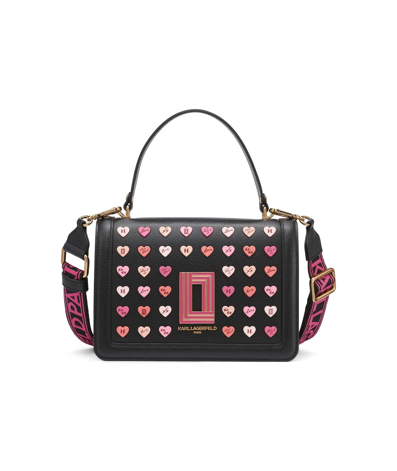 SIMONE LEATHER FLAP MULTI HEARTS CROSSBODY sold by Karl Lagerfeld Paris
