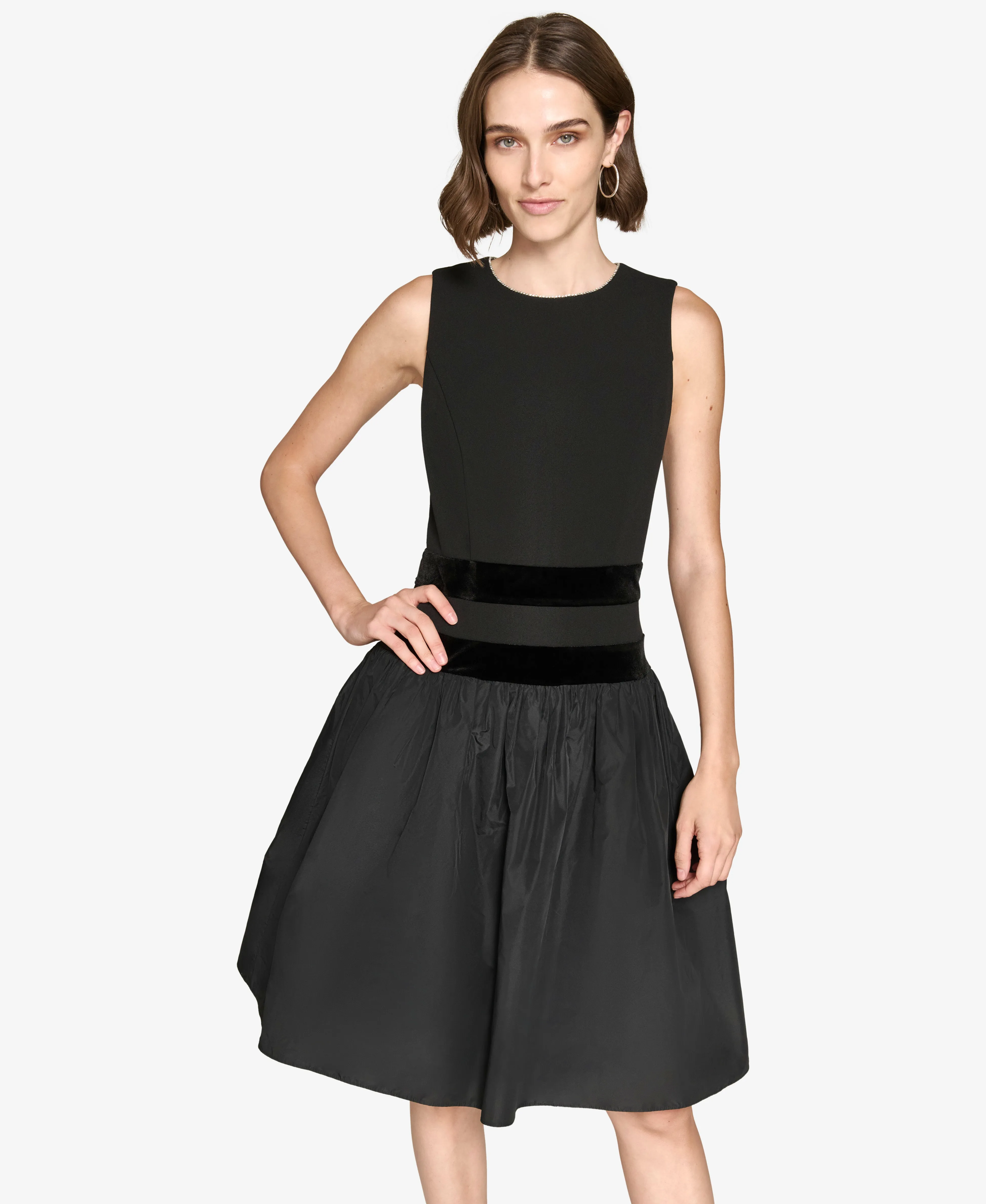 SLEEVELESS A-LINE DRESS WITH EMBELLISHED NECKLINE sold by Karl Lagerfeld Paris