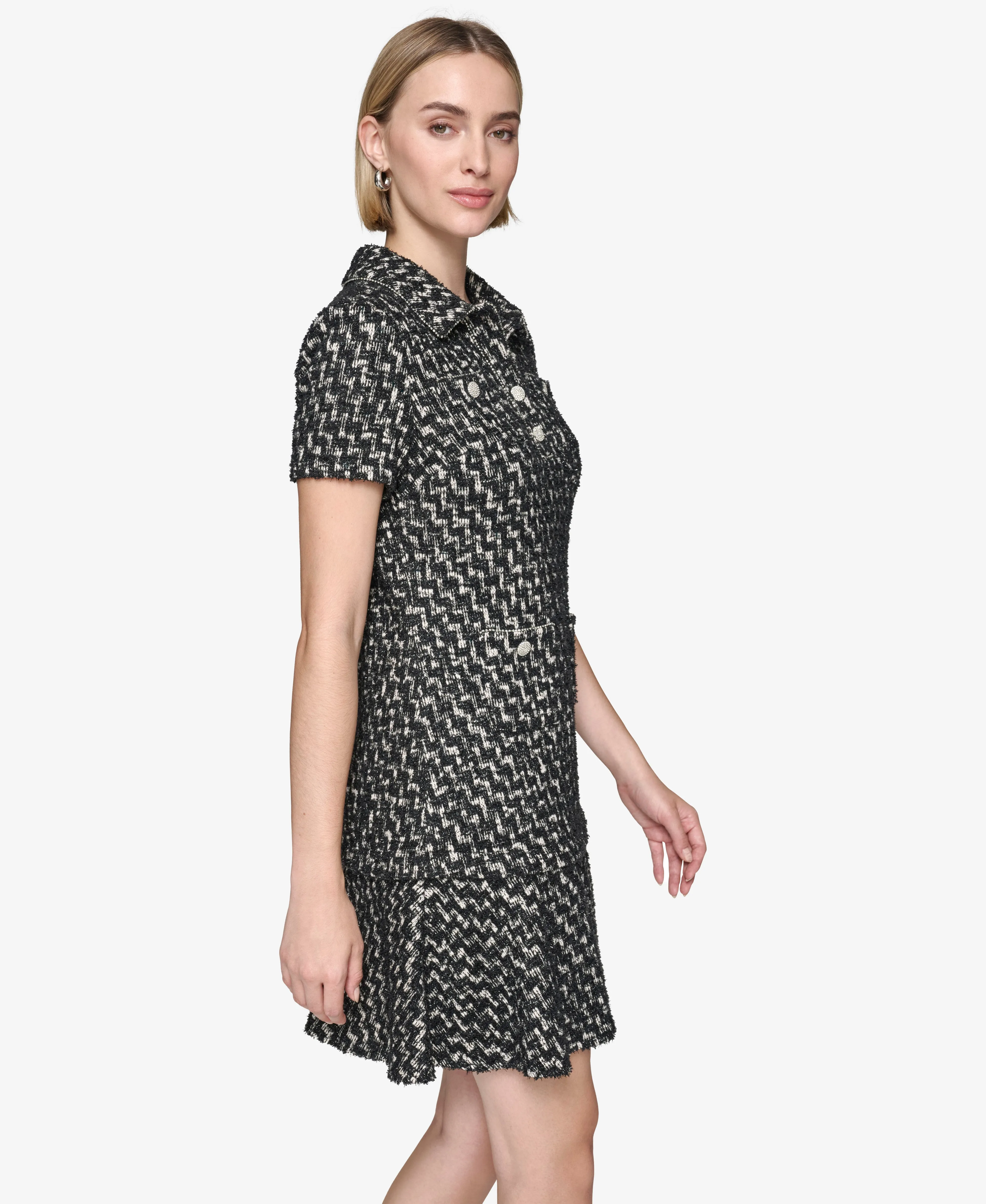SHORT SLEEVE METALLIC TWEED A-LINE DRESS sold by Karl Lagerfeld Paris product image thumbnail 3