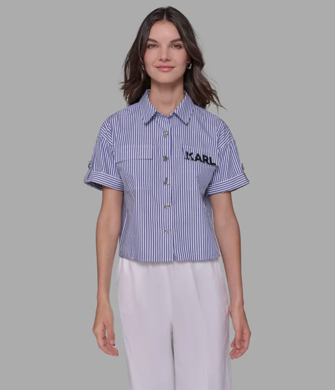 SHORT SLEEVE STRIPED POPLIN SHIRT sold by Karl Lagerfeld Paris