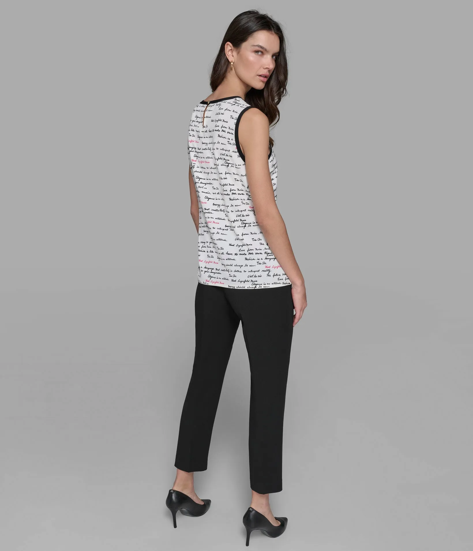 PRINTED SAYINGS SLEEVELESS WOVEN TOP sold by Karl Lagerfeld Paris product image thumbnail 2