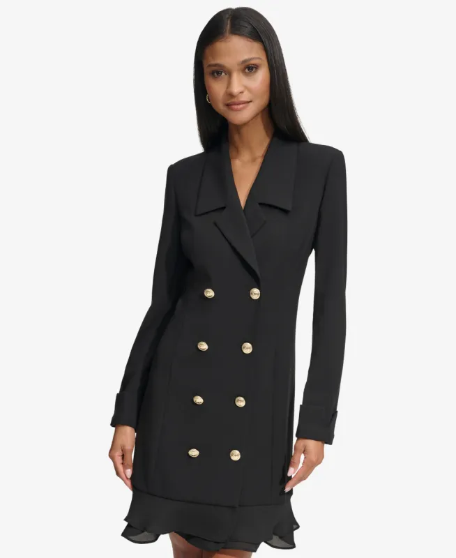 DOUBLE WEAVE BLAZER DRESS WITH CHIFFON FLOUNCE HEM sold by Karl Lagerfeld Paris