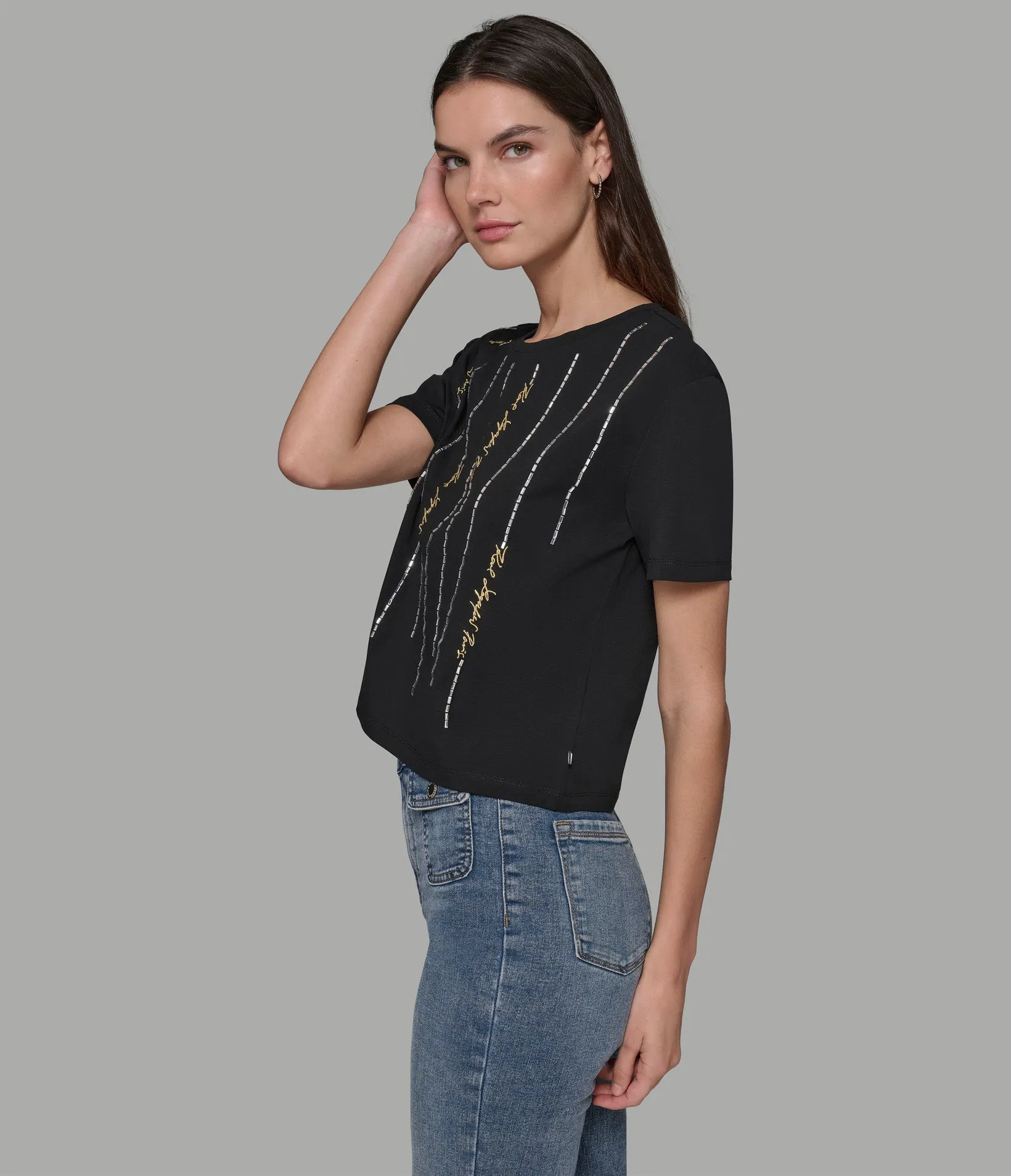 CRYSTAL SCRIPT TEE sold by Karl Lagerfeld Paris product image thumbnail 3