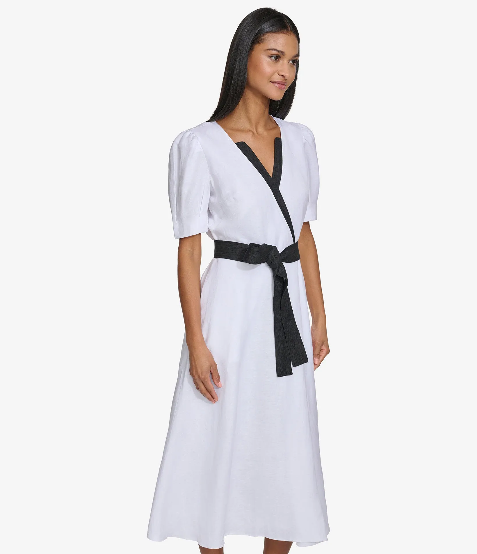 LINEN CONTRAST TRIM MIDI DRESS sold by Karl Lagerfeld Paris product image thumbnail 3