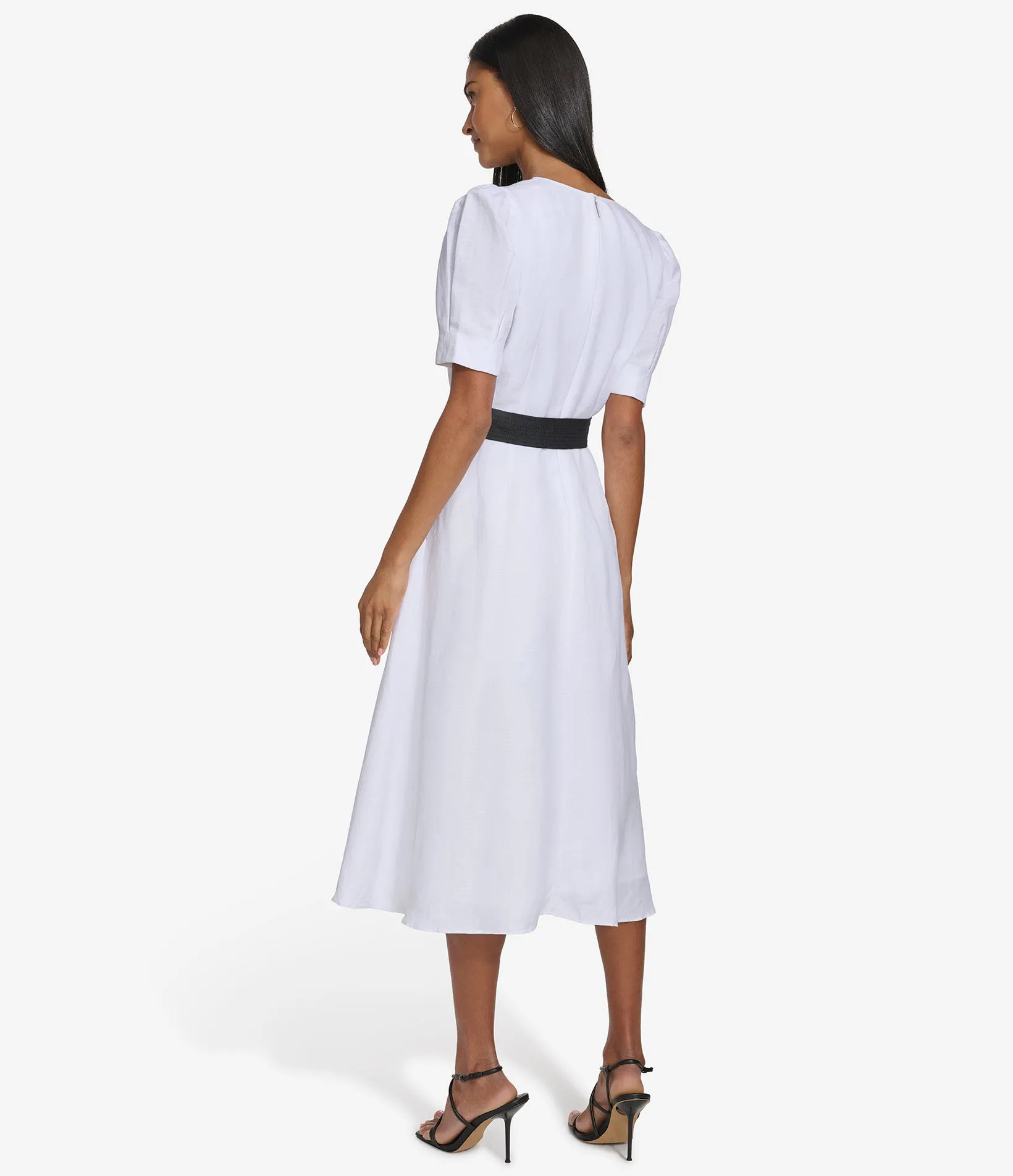 LINEN CONTRAST TRIM MIDI DRESS sold by Karl Lagerfeld Paris product image thumbnail 4