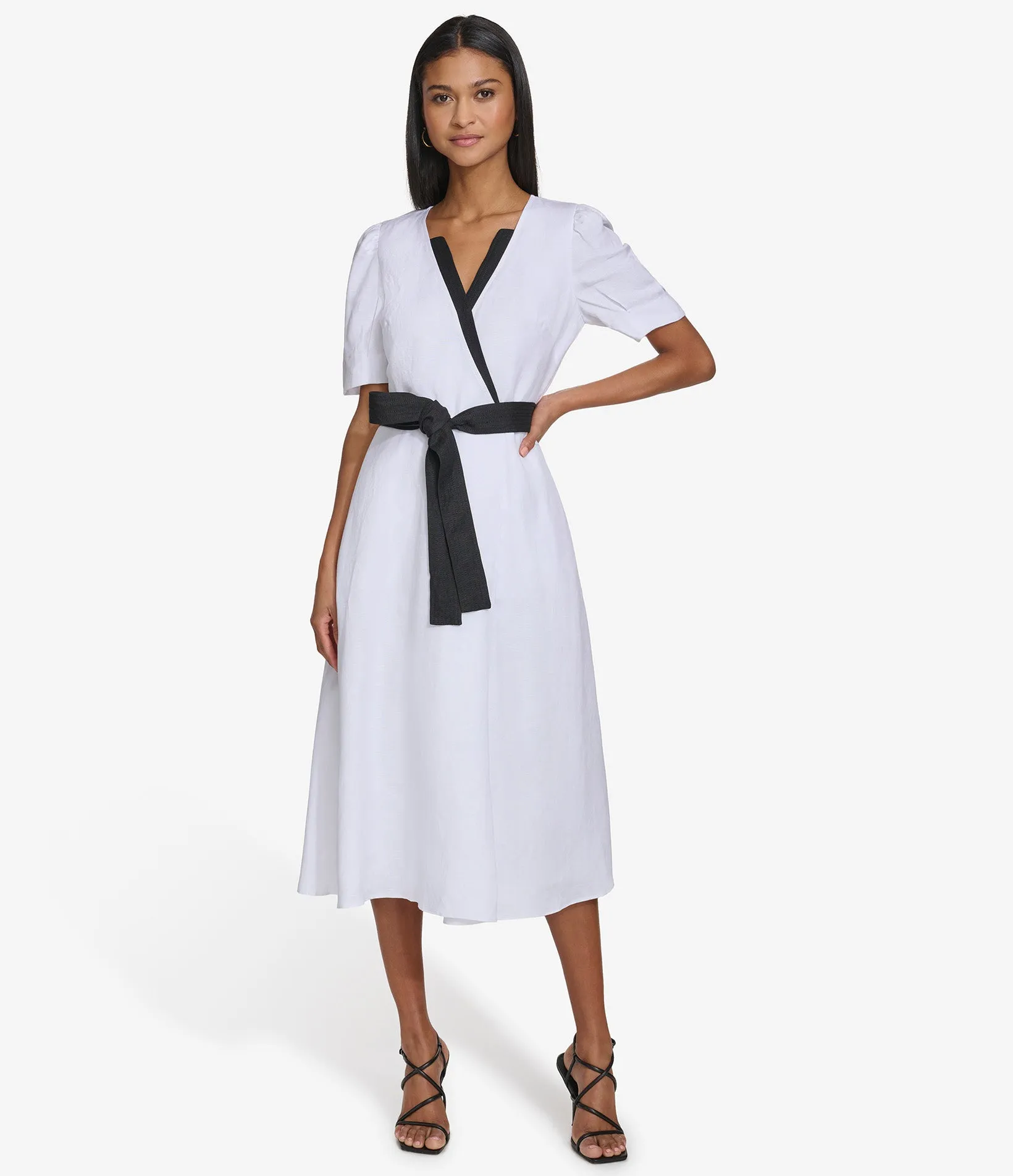 LINEN CONTRAST TRIM MIDI DRESS sold by Karl Lagerfeld Paris product image thumbnail 5