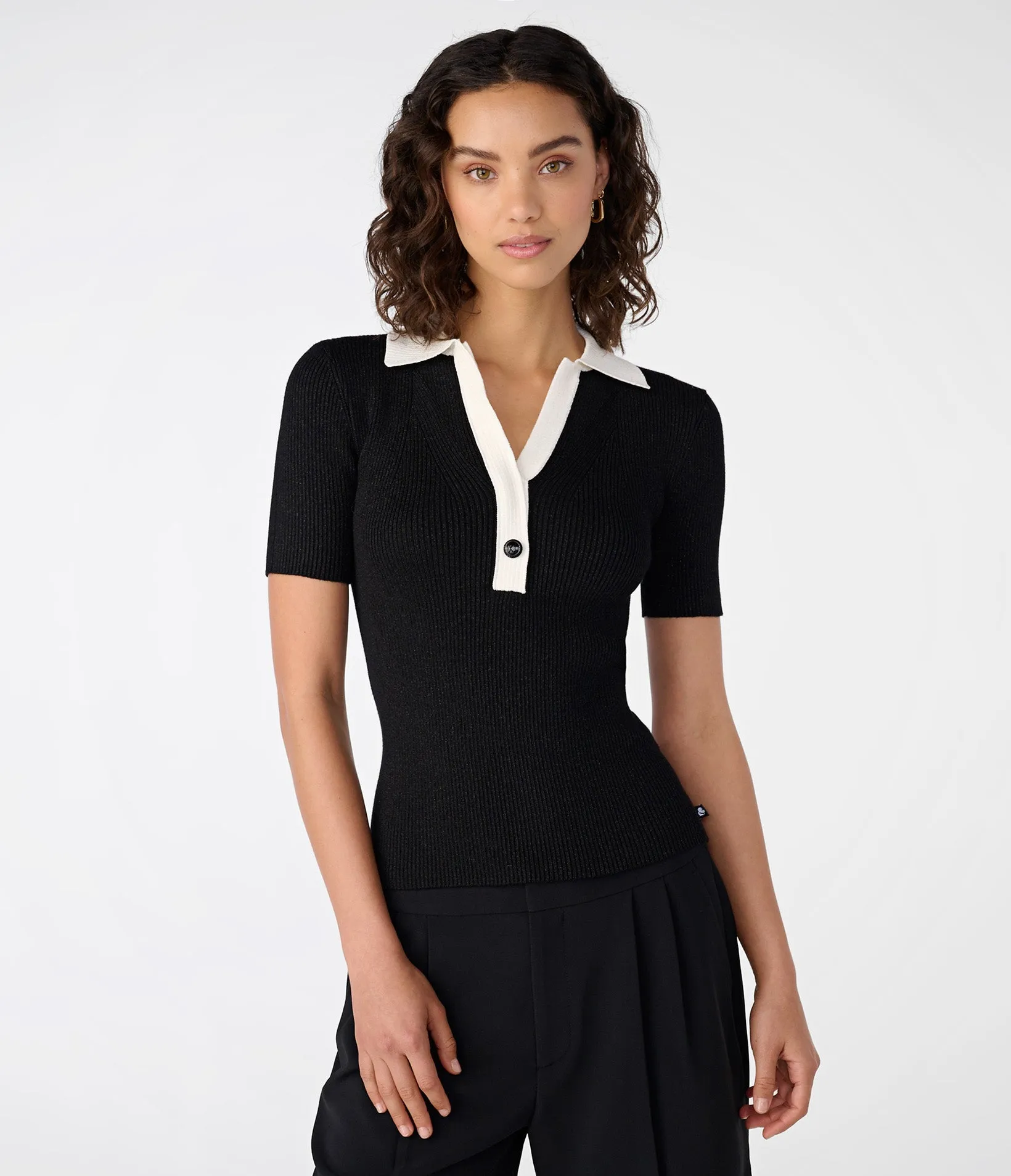 RIB SHORT SLEEVE POLO SWEATER sold by Karl Lagerfeld Paris product image thumbnail 5