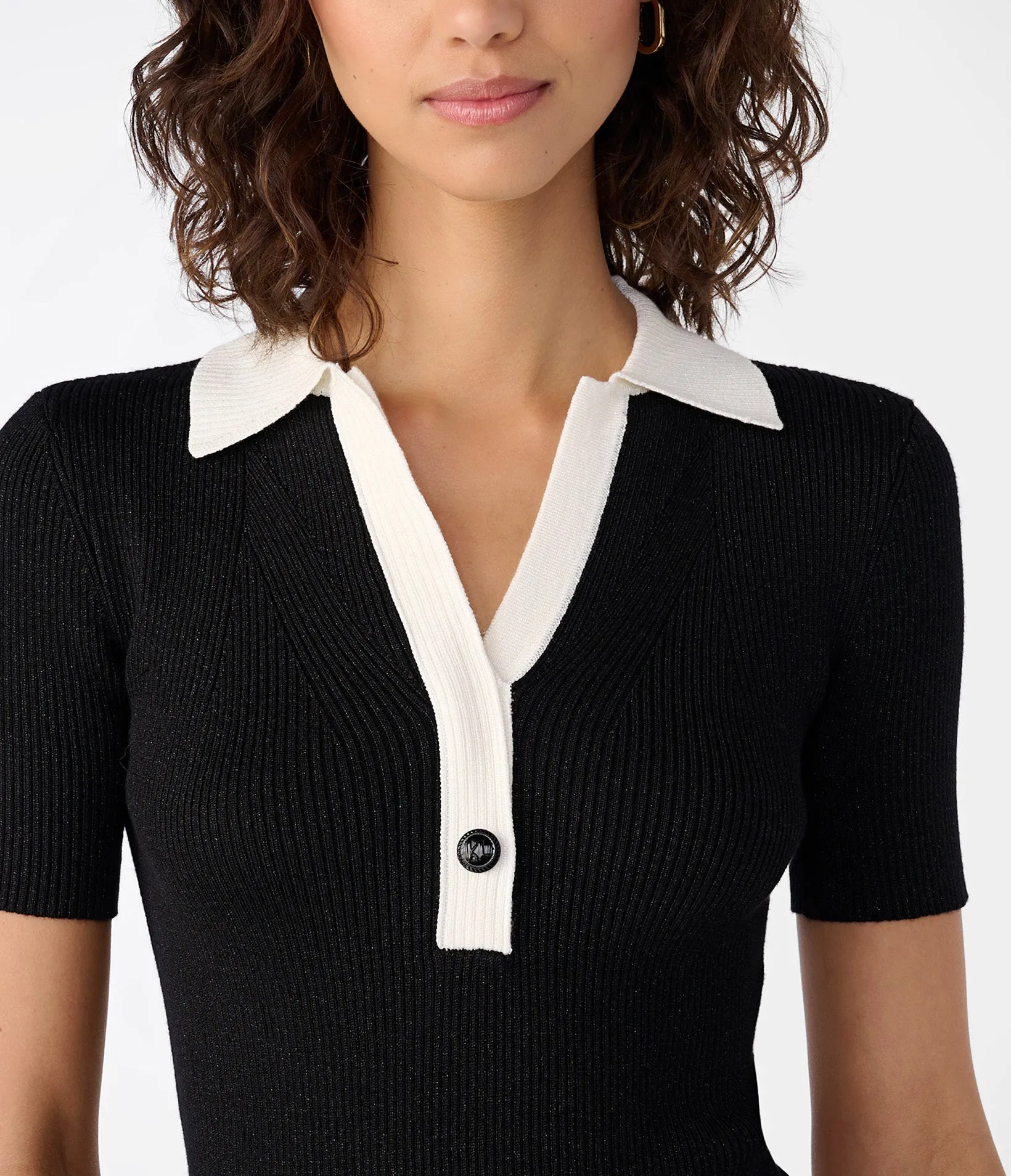 RIB SHORT SLEEVE POLO SWEATER sold by Karl Lagerfeld Paris product image thumbnail 3