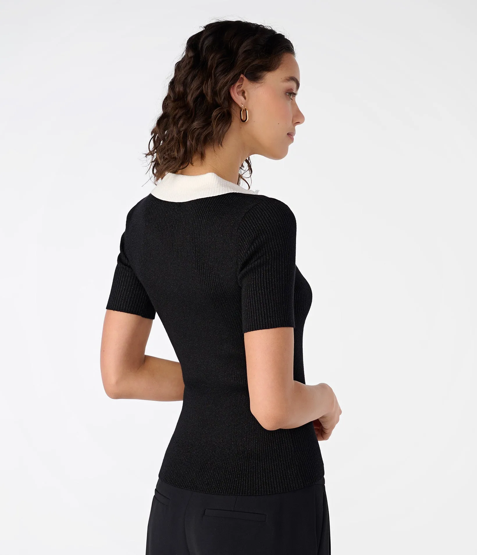 RIB SHORT SLEEVE POLO SWEATER sold by Karl Lagerfeld Paris product image thumbnail 2