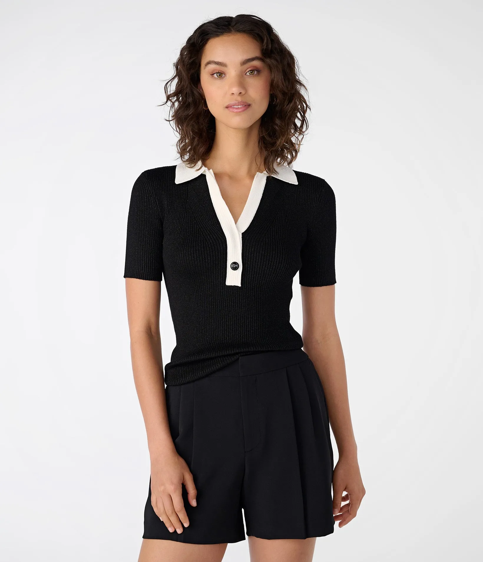 RIB SHORT SLEEVE POLO SWEATER sold by Karl Lagerfeld Paris